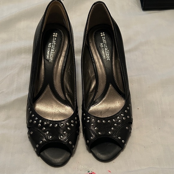 Naturalizer Black Studded Peep-Toe Heels - Picture 1 of 9